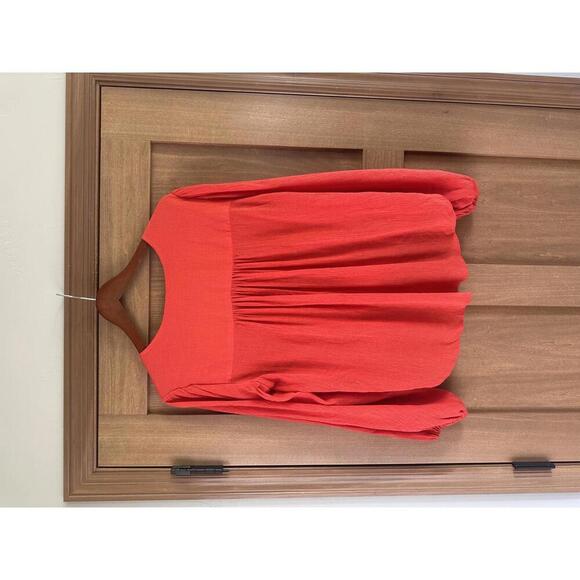 Free People Check On It Faux-Wrap Gauzy Blouse Red/Orange Women’s size XS - Picture 7 of 15